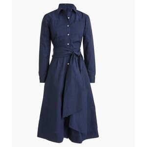 J. Crew Womens Shirt Dress 14 Blue Tie Waist Cotton Long Sleeve Pockets Classic